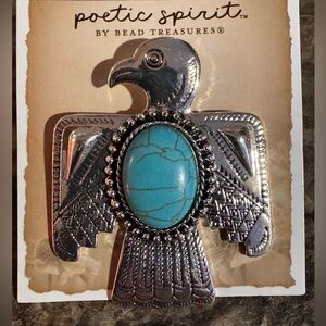 Bead Treasures Poetic Spirit Silver Tone Faux Turquoise Center Thunderbird Pin